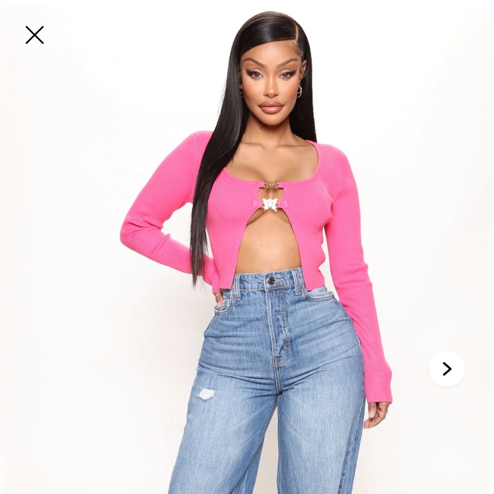 Pink Fashion Nova Butterfly Bliss Y2K Open Front Sweater
